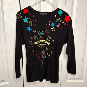Vintage Spree Sweater Womens‎ S Black Sequins Embroidered Cotton Shoulder Pads